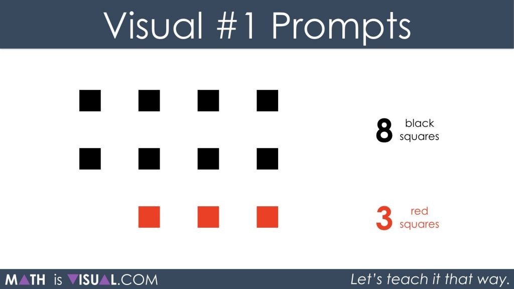 Adding Positive and Negative Integers Visual Prompts 1a - 8 black plus 3 red