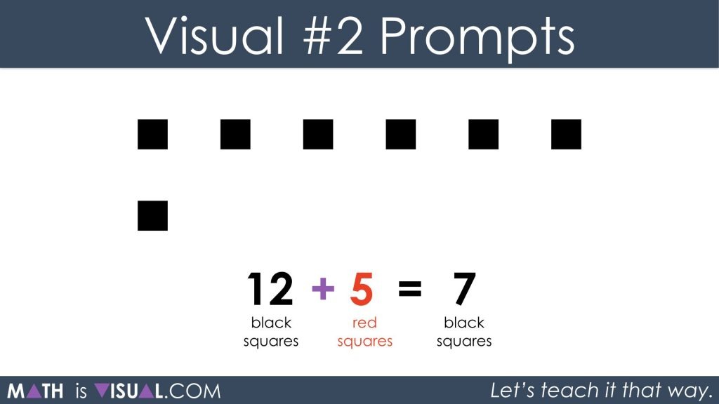 Adding Positive and Negative Integers Visual Prompts 2b - 12 black plus 5 red equals 7 black