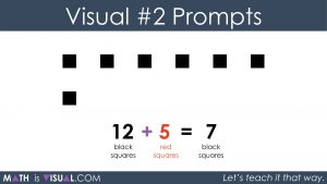 Adding Positive and Negative Integers Visual Prompts 2b - 12 black plus 5 red equals 7 black