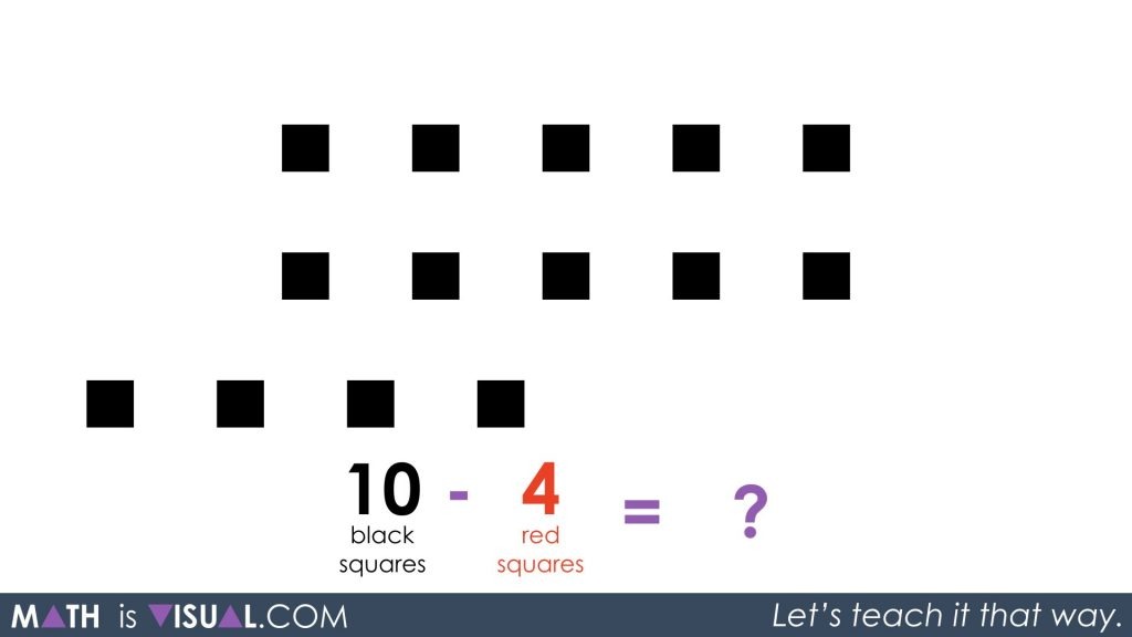 Subtracting Positive and Negative Integers - Part 2 - 03 - 10 black squares minus 4 black squares with 4 red removed v2