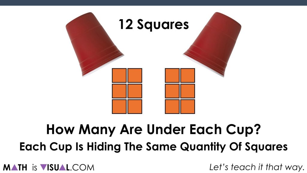 Solving One-Step Equations Visually.014 revealing 6 under each cup
