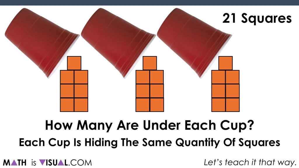 Solving One-Step Equations Visually.041 21 squares divided into 3 parts reveal